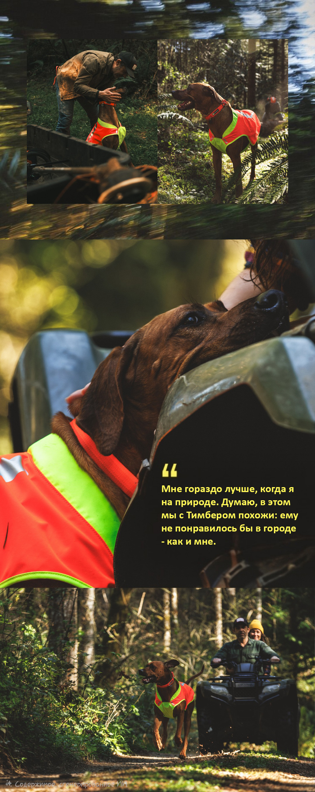 "I’m just better when I'm in nature. I think Timber and I are similar that way; he wouldn't like being in a city and neither would I"